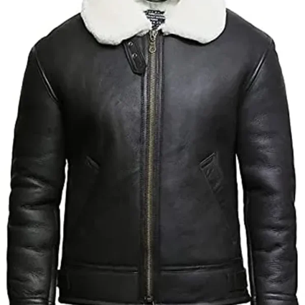  Dominique Aviator RAF Shearling Sheepskin Black Jacket