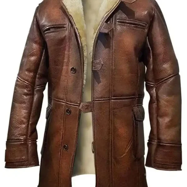  Steven Buttoned Closure Distressed Shearling Leather Coat