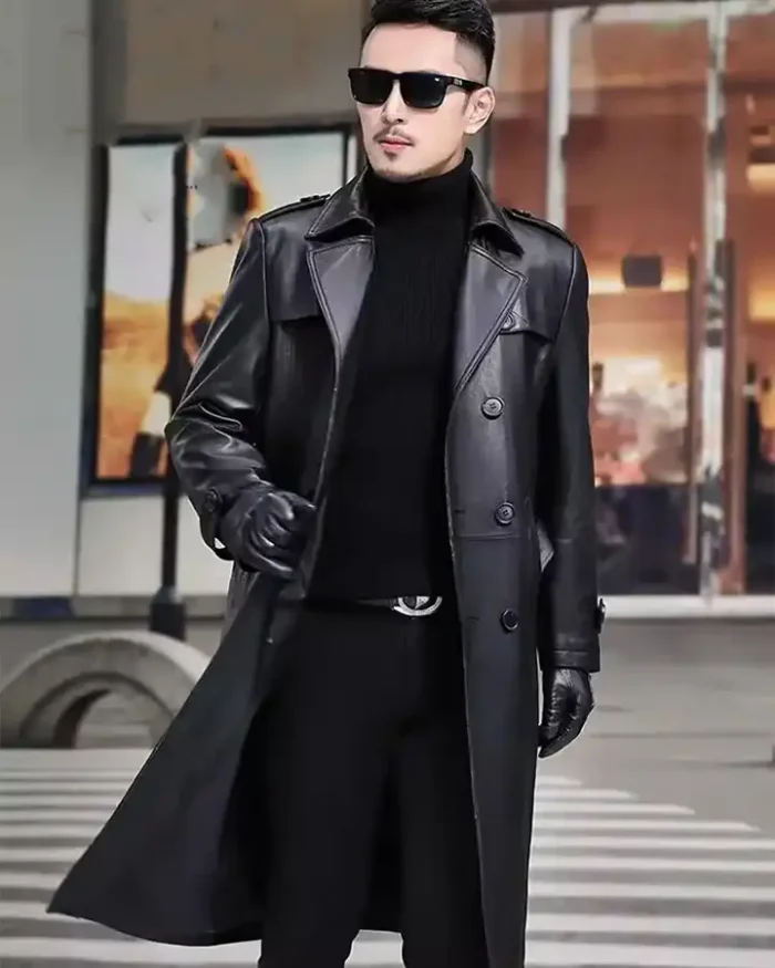 Men’s Genuine Sheepskin Leather Trench Coat