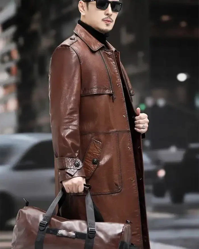 Men’s Genuine Sheepskin Leather Trench Coat