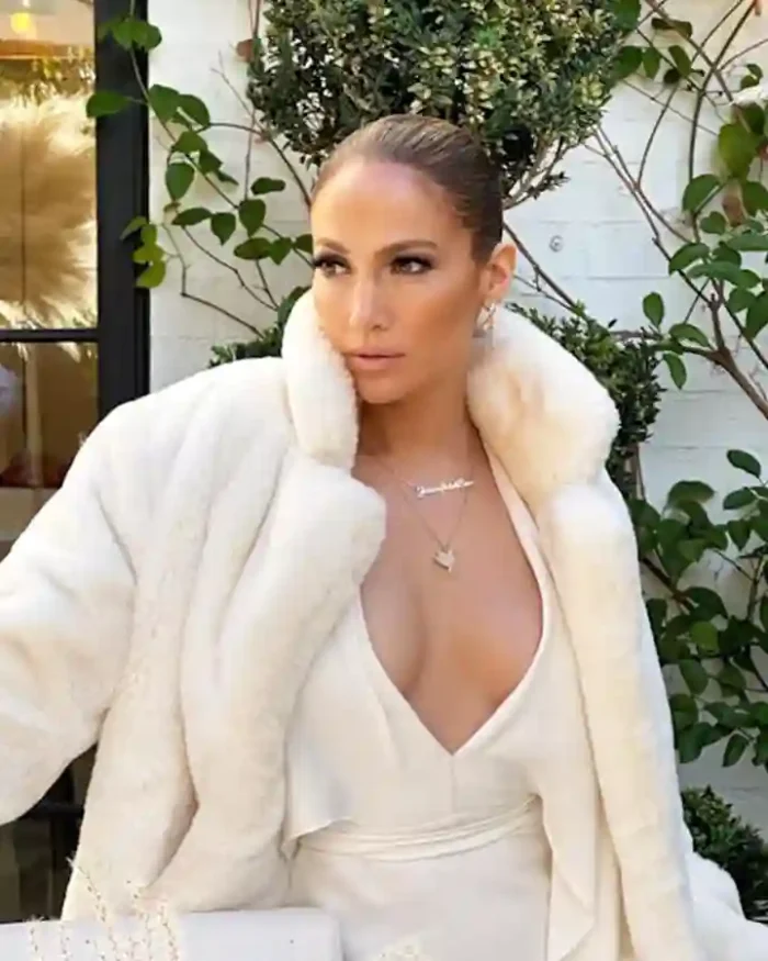 Jennifer Lopez American singer White Shearling Fur Coat