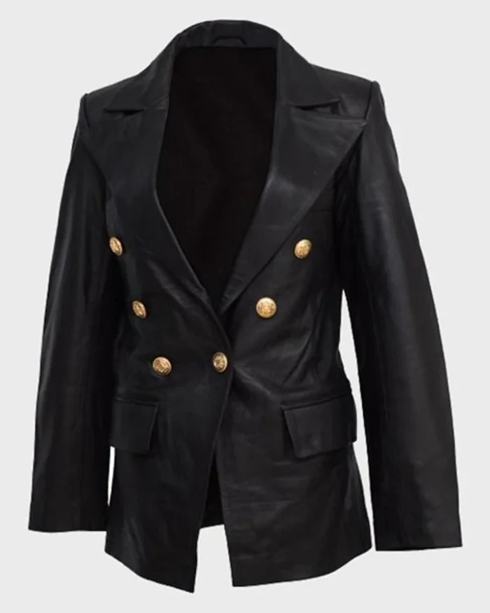 Women’s Kate Black Double-Breasted Sheepskin Leather Coat