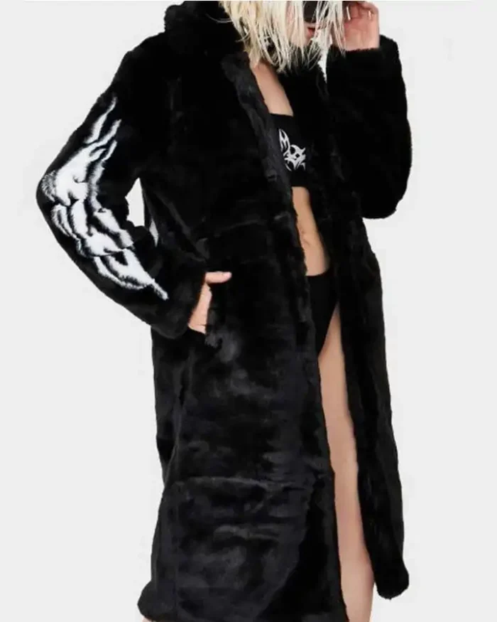 Fallen Angel Faux Fur Black Mid Length Coat