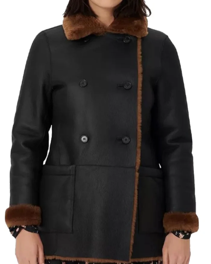 Cynthia Black Double Breasted Shearling Coat