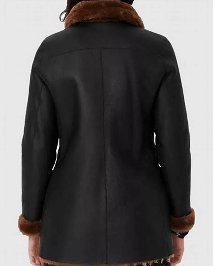 Cynthia Black Double Breasted Shearling Coat