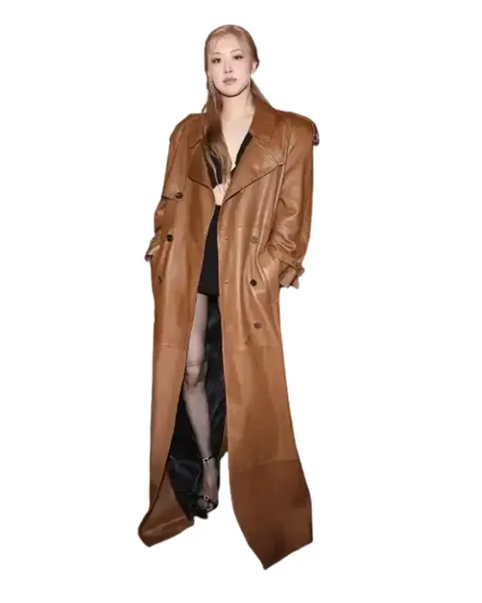 Rosé Chocolate Leather Trench Coat