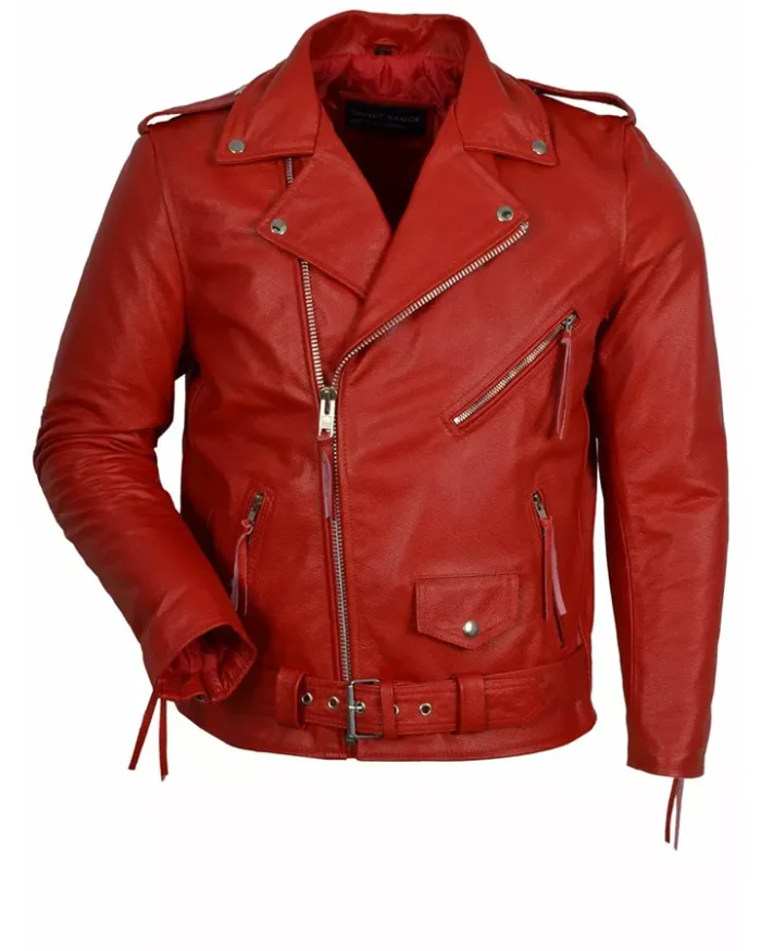 Men’s Biker Original Sheepskin Leather Red Jacket