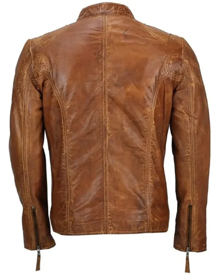 Mens Fitted Tan Brown Biker Jacket