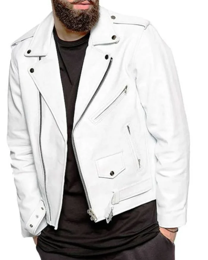 White Leather Jacket Slim Fit Biker Lambskin