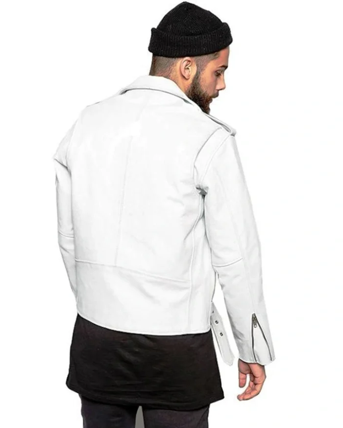 White Leather Jacket Slim Fit Biker Lambskin