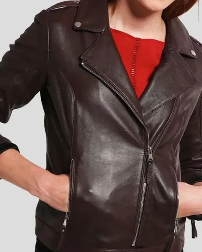 Women’s Biker Brown Slim Fit Motorcycle Jacket