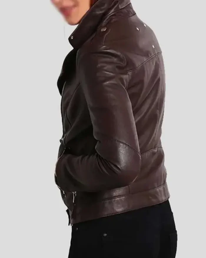 Women’s Biker Brown Slim Fit Motorcycle Jacket