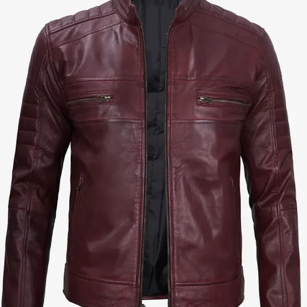 Men's Cafe Racer Distressed Maroon Jacket