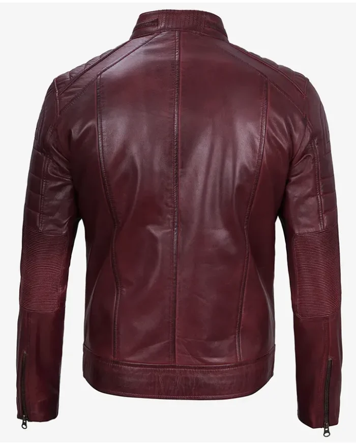 Men’s Cafe Racer Distressed Maroon Jacket