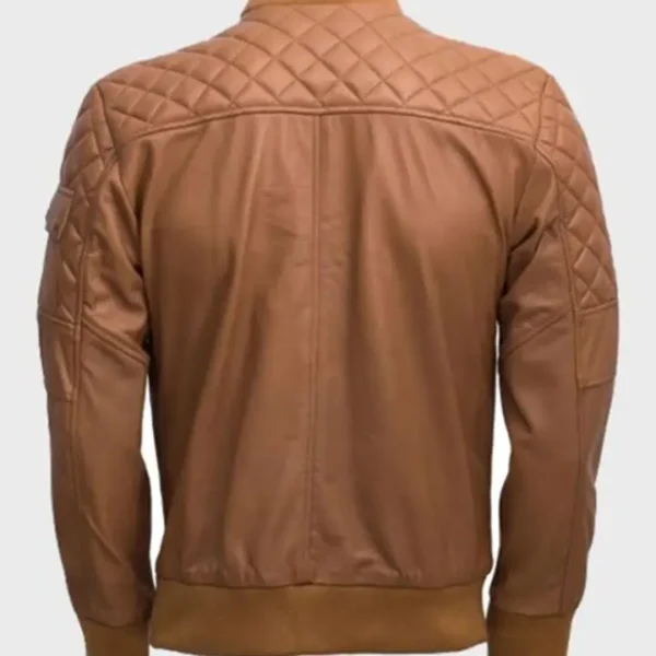 Men's Quilted Tan Brown Sheepskin Leather Jacket