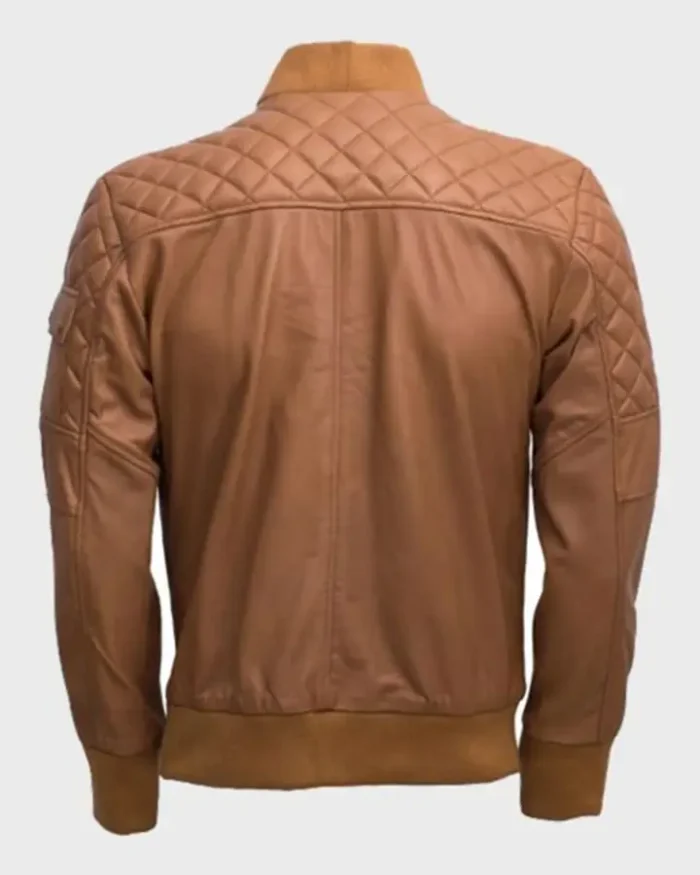 Men’s Quilted Tan Brown Sheepskin Leather Jacket