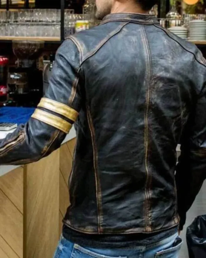 Men’s Retro 3 Cafe Racer Biker Vintage Distress Black Jacket