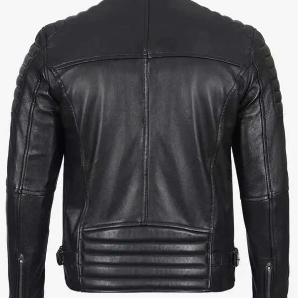 Mens Black Cafe Racer Biker Soft Leather Jacket