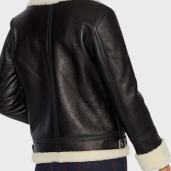 Casey Aviator Ivory Belted Cuffs Shearling Jacket