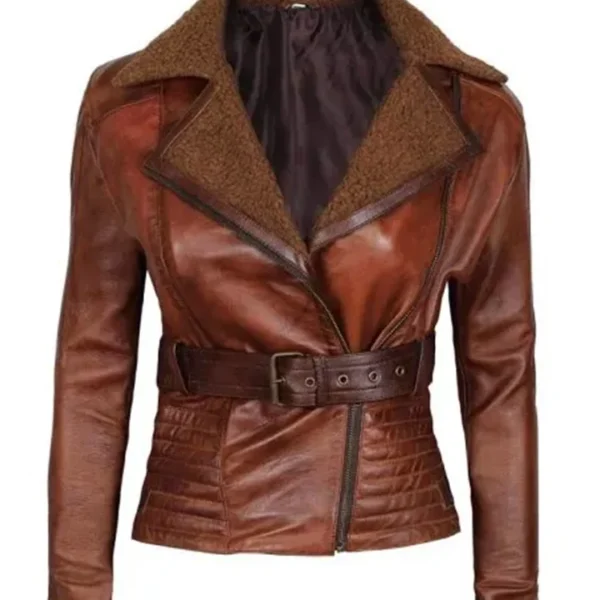 Cassandra Shearling Leather Brown Winter Jacket