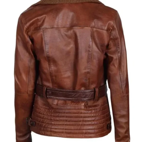 Cassandra Shearling Leather Brown Winter Jacket