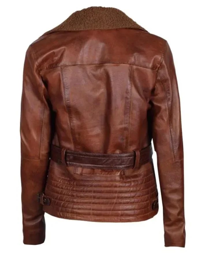 Cassandra Shearling Leather Brown Winter Jacket