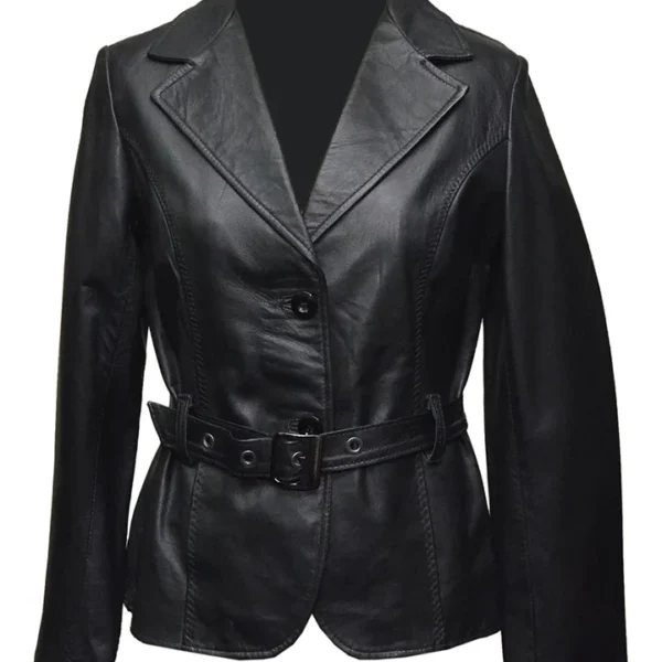 Soft Belted Women Jacket Black Leather