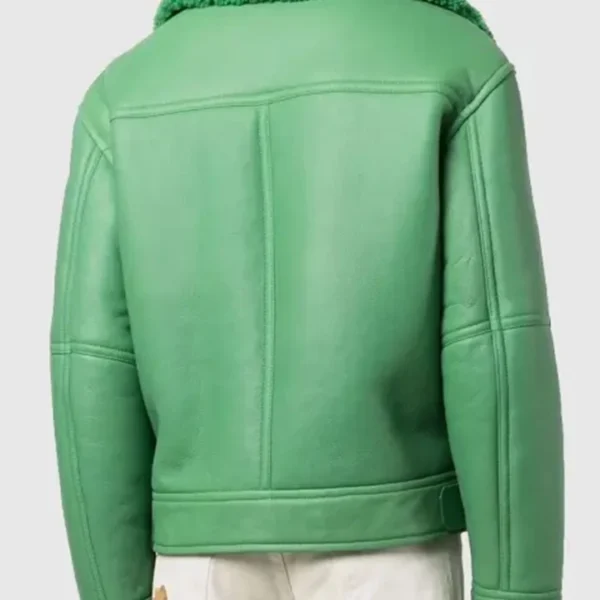 Holly Aviator Shearling Fur Green Biker Jacket