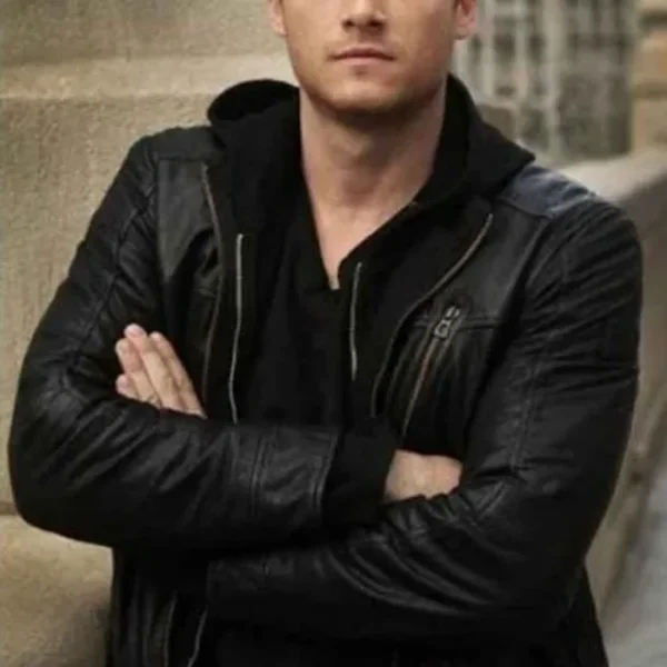  Chicago P.D. Jay Halstead Black Leather Hooded Jacket