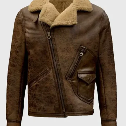 Jones B-3 Shearling Distressed Brown Leather Aviator Jacket