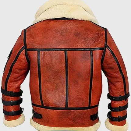 Pry Double Collar B-3 Shearling Red Leather Aviator Jacket