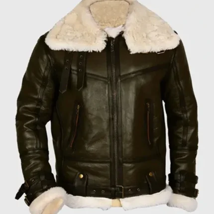 Terry Army B-3 Shearling Green Leather Aviator Jacket