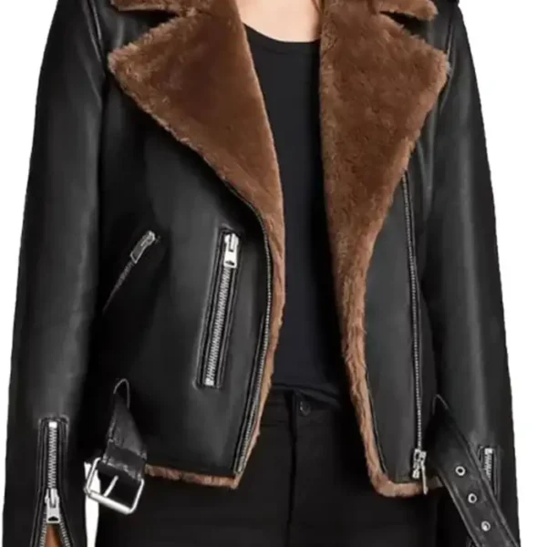 Adah Slim Fit Shearling Biker Leather Jacket