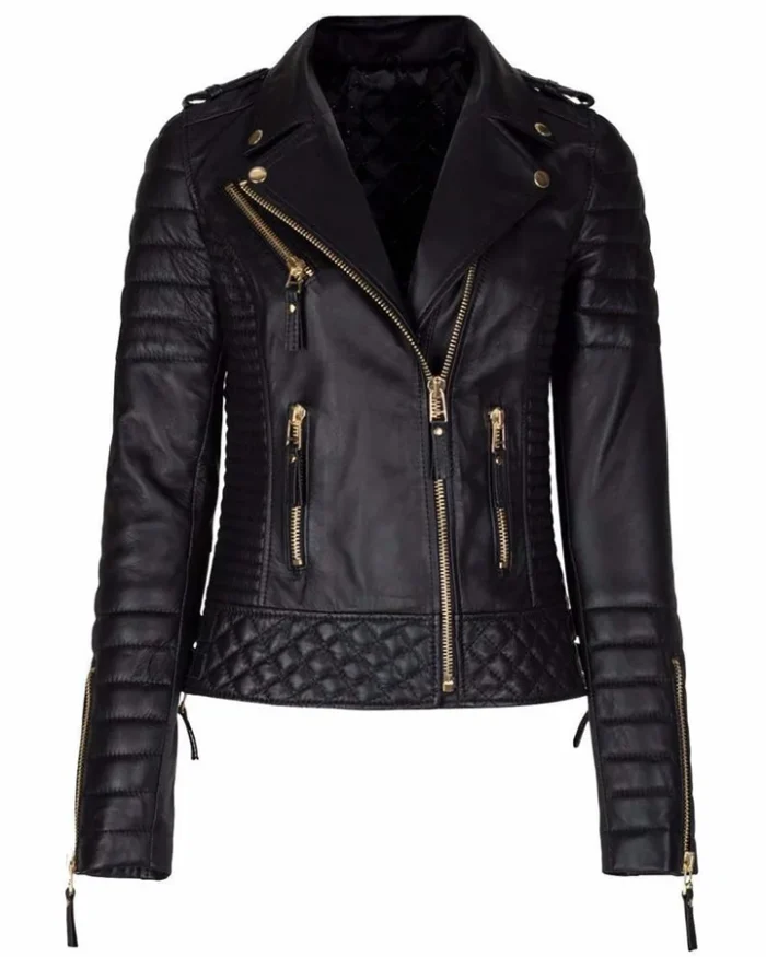 Women Black Slim Fit Biker Style Moto Jacket