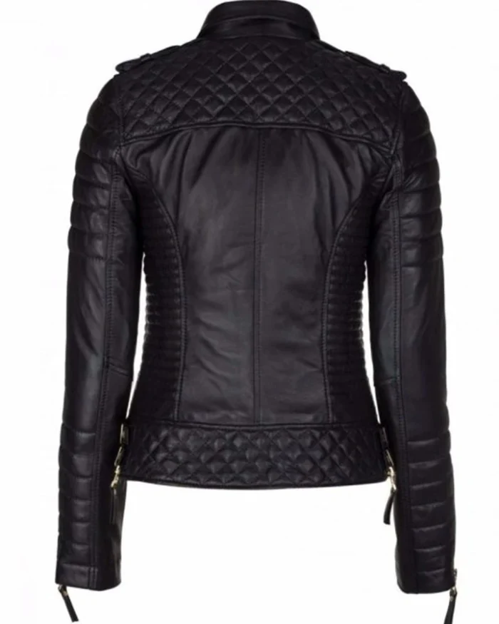 Women Black Slim Fit Biker Style Moto Jacket