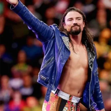 WWE Brian Kendrick Studded Blue Biker Leather Jacket