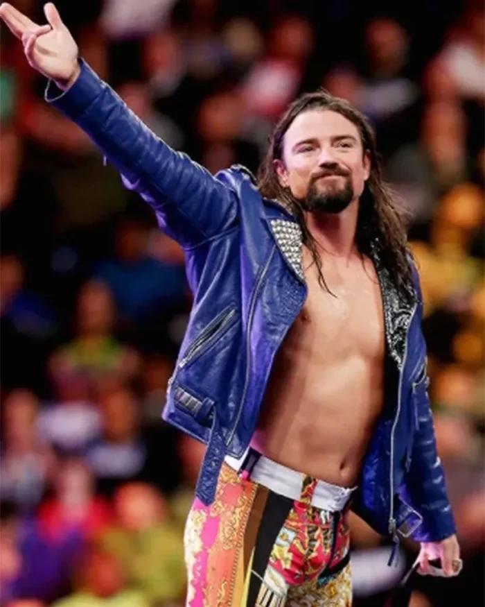 WWE Brian Kendrick Studded Blue Biker Leather Jacket