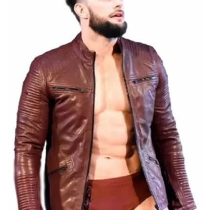 WWE Finn Balor Maroon Quilted Leather Jacket