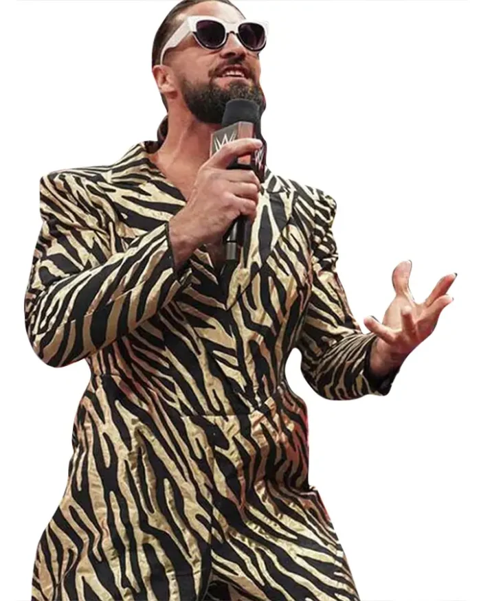 WWE Raw Seth Rollins Gold Zebra Printed Jumpsuit