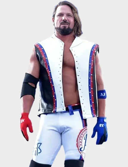 WWE Wrestler AJ Styles White Leather Vest