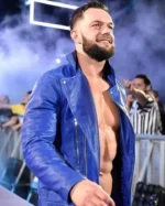 WWE Wrestler Finn Balor Blue Biker Leather Jacket