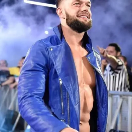 WWE Wrestler Finn Balor Blue Biker Leather Jacket