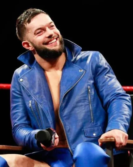 WWE Wrestler Finn Balor Blue Biker Leather Jacket