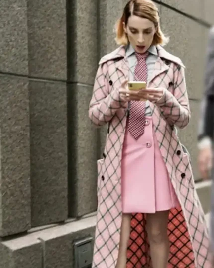 Younger Season 07 Lauren Heller Pink Checked Long Coat