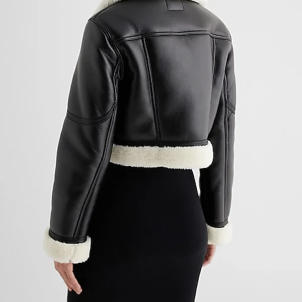 Genuine Leather Sherpa Lined Cropped Moto Jacket