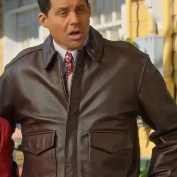 Kristoffer Polaha A Biltmore Christmas 2023 Brown Leather Jacket