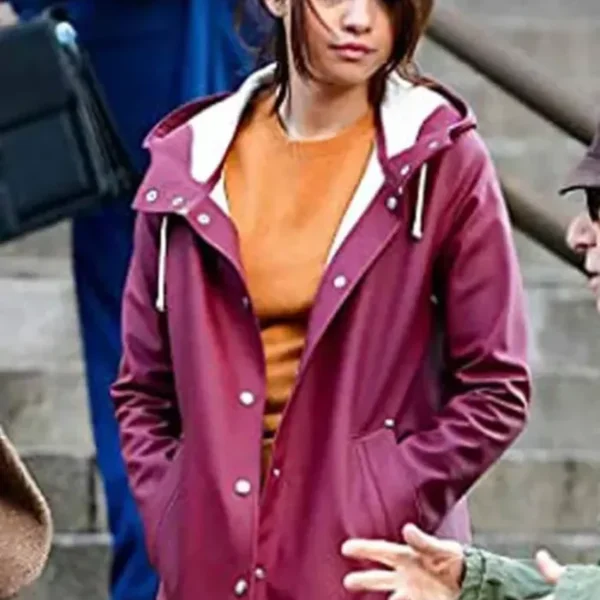 A Rainy Day In New York Selena Gomez Purple Hooded Coat