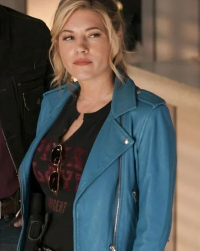 Big Sky S03 Katheryn Winnick Blue Leather Jacket