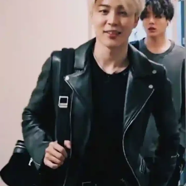 BTS Member Jimin Black Leather Jacket