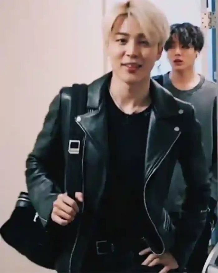 BTS Member Jimin Black Leather Jacket